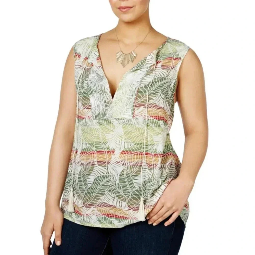 Nanette Lepore Women's‎ Blouse Top Sleeveless  Green Tropical Size 2X Summer